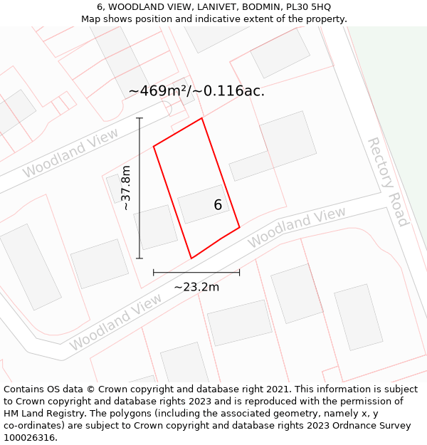 6, WOODLAND VIEW, LANIVET, BODMIN, PL30 5HQ: Plot and title map