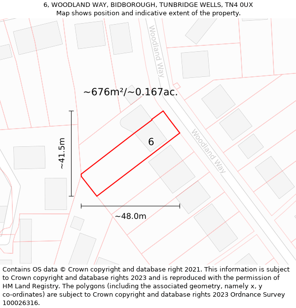 6, WOODLAND WAY, BIDBOROUGH, TUNBRIDGE WELLS, TN4 0UX: Plot and title map