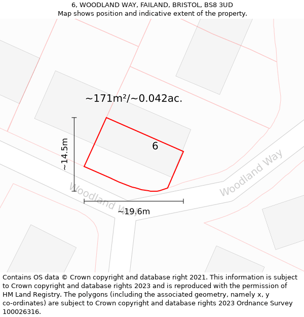 6, WOODLAND WAY, FAILAND, BRISTOL, BS8 3UD: Plot and title map