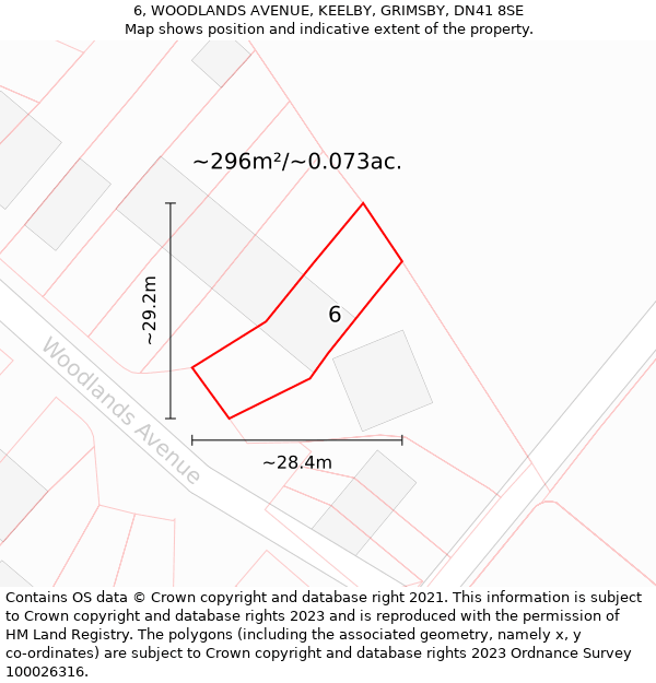 6, WOODLANDS AVENUE, KEELBY, GRIMSBY, DN41 8SE: Plot and title map