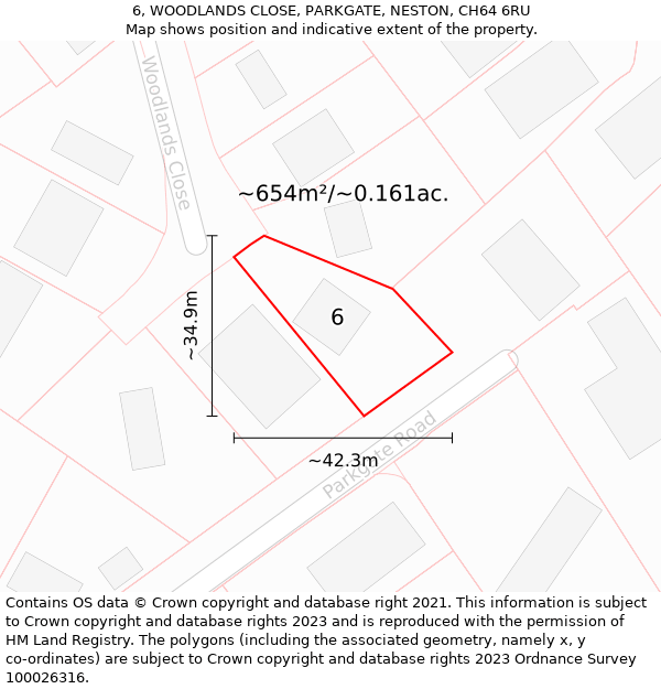 6, WOODLANDS CLOSE, PARKGATE, NESTON, CH64 6RU: Plot and title map