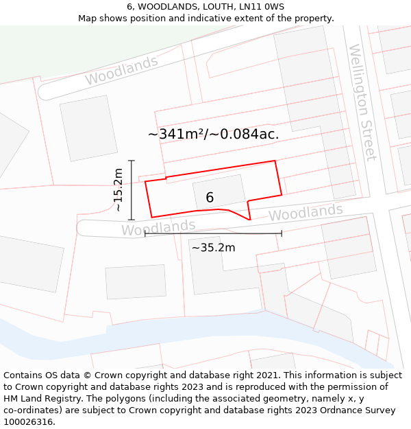 6, WOODLANDS, LOUTH, LN11 0WS: Plot and title map