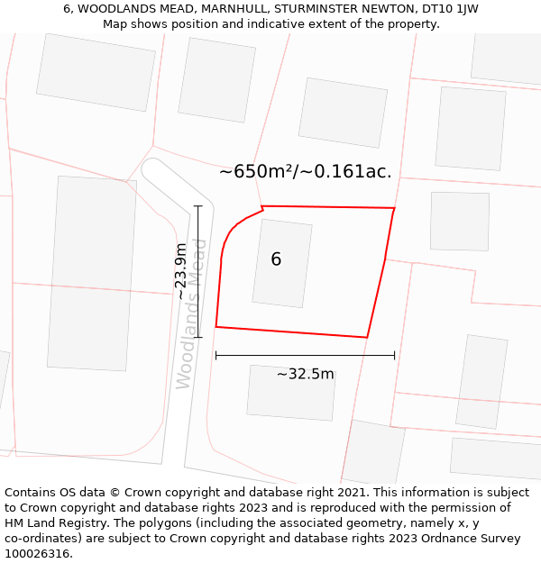 6, WOODLANDS MEAD, MARNHULL, STURMINSTER NEWTON, DT10 1JW: Plot and title map