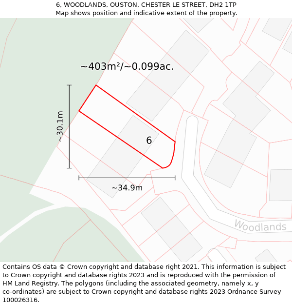 6, WOODLANDS, OUSTON, CHESTER LE STREET, DH2 1TP: Plot and title map