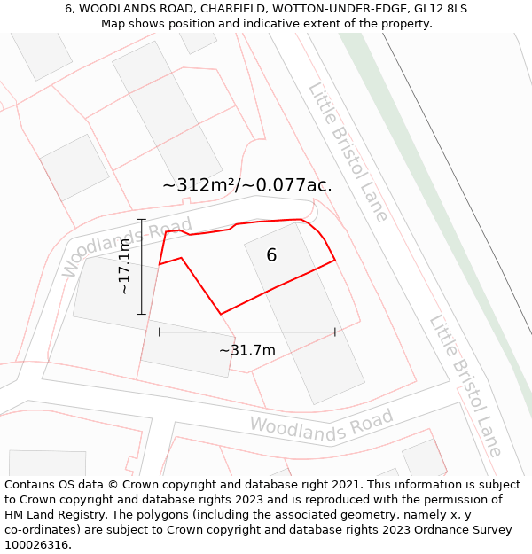 6, WOODLANDS ROAD, CHARFIELD, WOTTON-UNDER-EDGE, GL12 8LS: Plot and title map