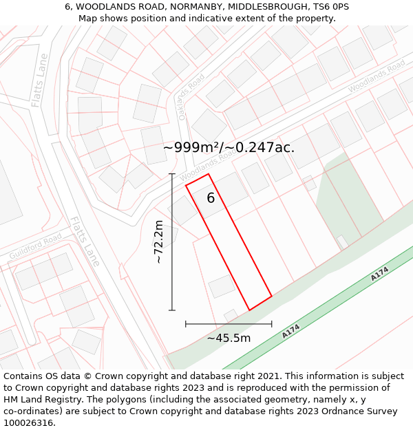 6, WOODLANDS ROAD, NORMANBY, MIDDLESBROUGH, TS6 0PS: Plot and title map