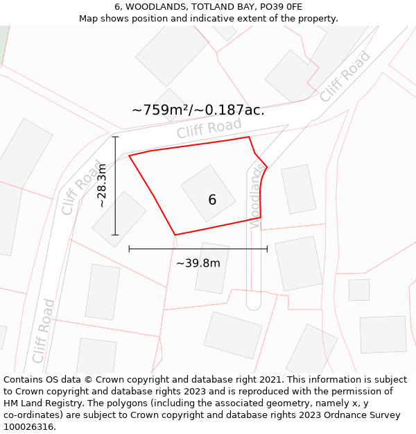6, WOODLANDS, TOTLAND BAY, PO39 0FE: Plot and title map