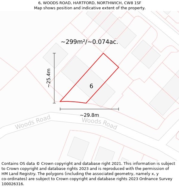 6, WOODS ROAD, HARTFORD, NORTHWICH, CW8 1SF: Plot and title map