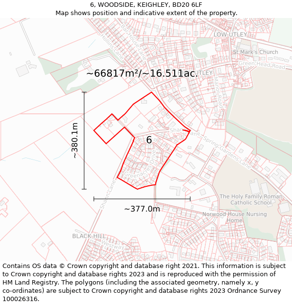 6, WOODSIDE, KEIGHLEY, BD20 6LF: Plot and title map