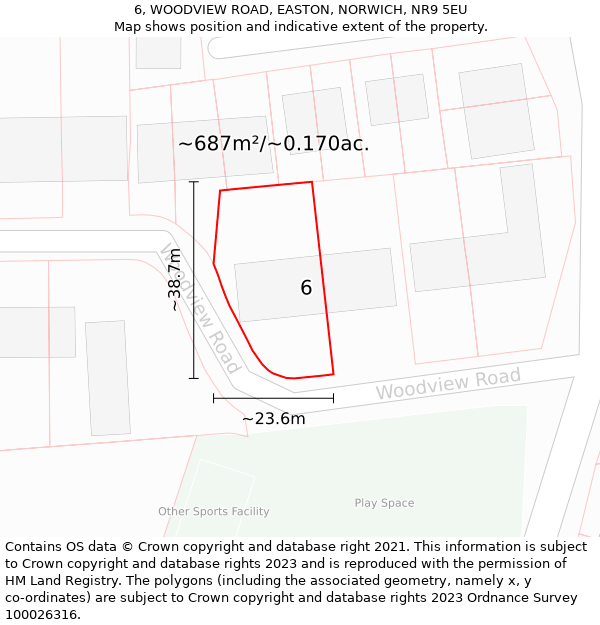 6, WOODVIEW ROAD, EASTON, NORWICH, NR9 5EU: Plot and title map