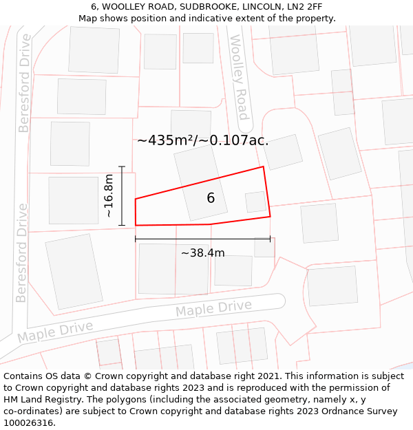 6, WOOLLEY ROAD, SUDBROOKE, LINCOLN, LN2 2FF: Plot and title map