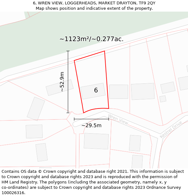 6, WREN VIEW, LOGGERHEADS, MARKET DRAYTON, TF9 2QY: Plot and title map