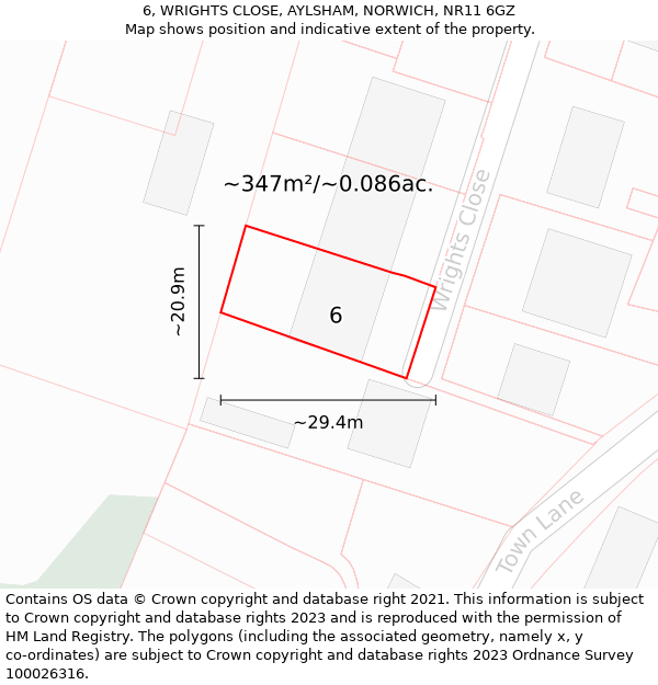 6, WRIGHTS CLOSE, AYLSHAM, NORWICH, NR11 6GZ: Plot and title map