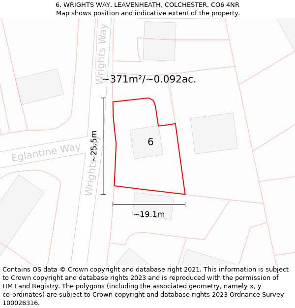 6, WRIGHTS WAY, LEAVENHEATH, COLCHESTER, CO6 4NR: Plot and title map