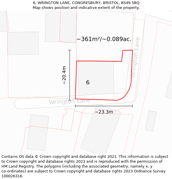 6, WRINGTON LANE, CONGRESBURY, BRISTOL, BS49 5BQ: Plot and title map