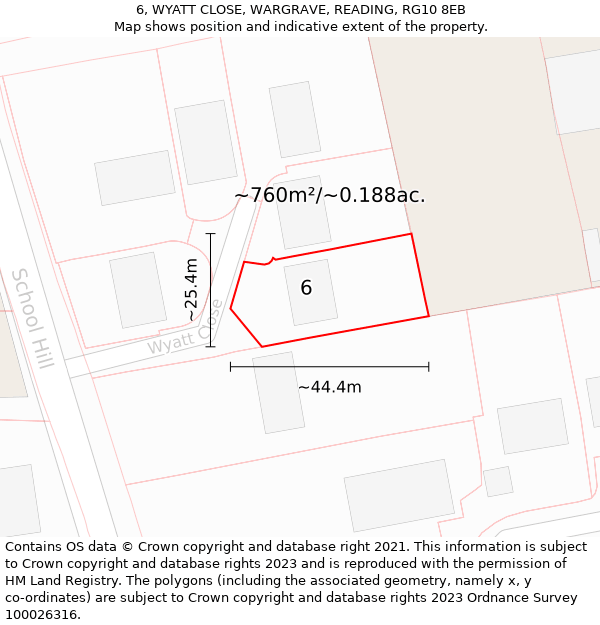 6, WYATT CLOSE, WARGRAVE, READING, RG10 8EB: Plot and title map