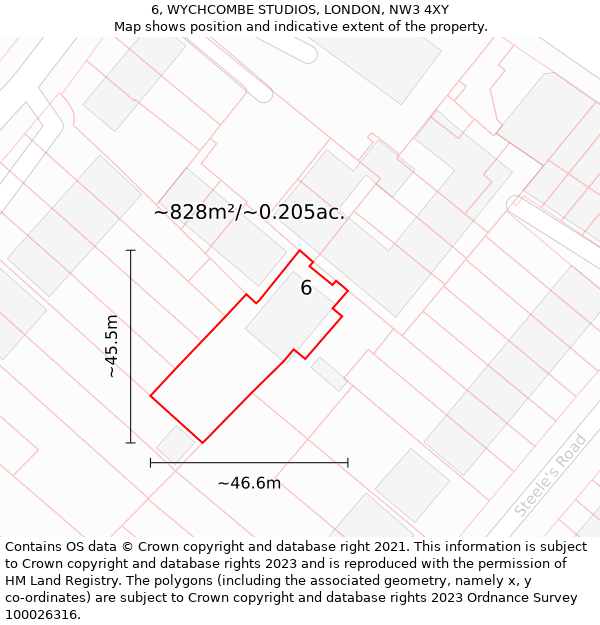 6, WYCHCOMBE STUDIOS, LONDON, NW3 4XY: Plot and title map