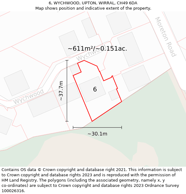 6, WYCHWOOD, UPTON, WIRRAL, CH49 6DA: Plot and title map