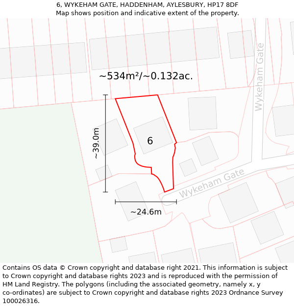 6, WYKEHAM GATE, HADDENHAM, AYLESBURY, HP17 8DF: Plot and title map