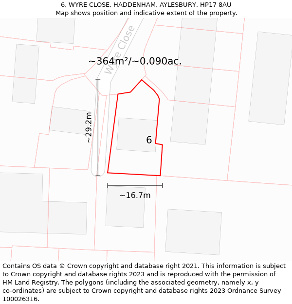 6, WYRE CLOSE, HADDENHAM, AYLESBURY, HP17 8AU: Plot and title map