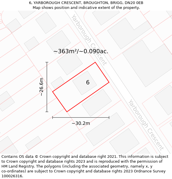 6, YARBOROUGH CRESCENT, BROUGHTON, BRIGG, DN20 0EB: Plot and title map