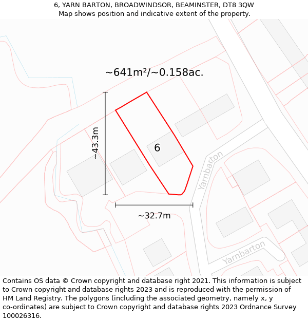 6, YARN BARTON, BROADWINDSOR, BEAMINSTER, DT8 3QW: Plot and title map