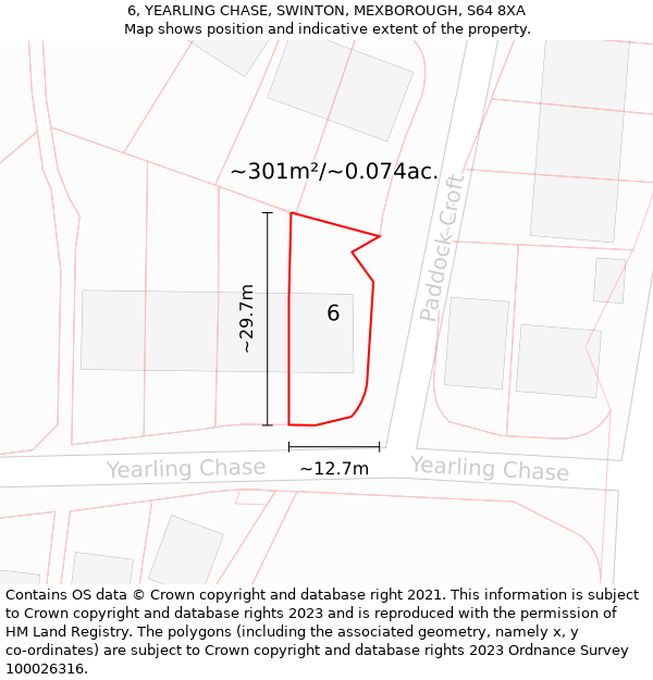 6, YEARLING CHASE, SWINTON, MEXBOROUGH, S64 8XA: Plot and title map