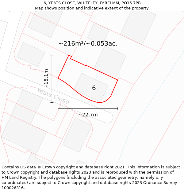 6, YEATS CLOSE, WHITELEY, FAREHAM, PO15 7PB: Plot and title map