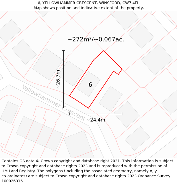 6, YELLOWHAMMER CRESCENT, WINSFORD, CW7 4FL: Plot and title map