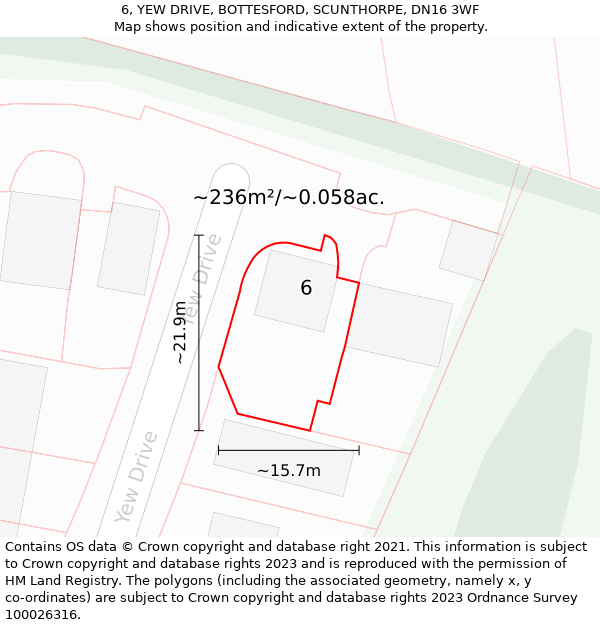 6, YEW DRIVE, BOTTESFORD, SCUNTHORPE, DN16 3WF: Plot and title map