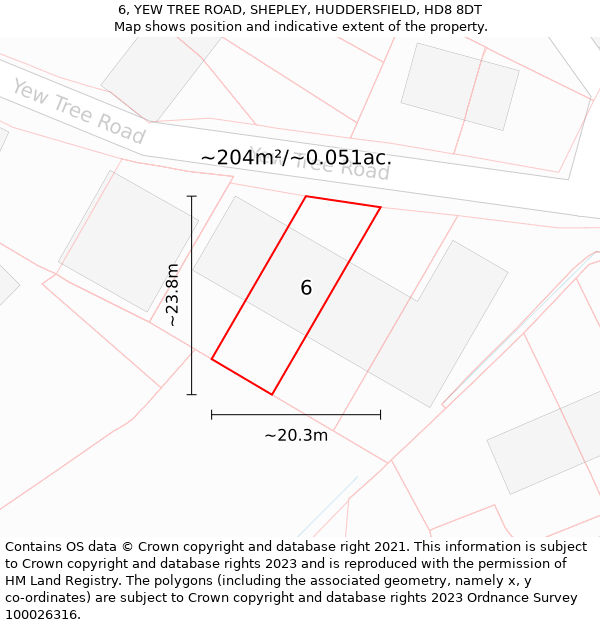 6, YEW TREE ROAD, SHEPLEY, HUDDERSFIELD, HD8 8DT: Plot and title map