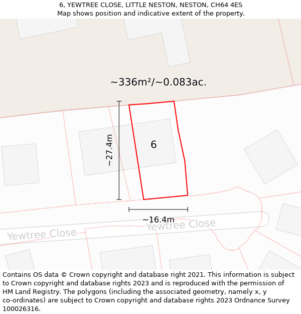 6, YEWTREE CLOSE, LITTLE NESTON, NESTON, CH64 4ES: Plot and title map