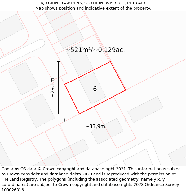 6, YOKINE GARDENS, GUYHIRN, WISBECH, PE13 4EY: Plot and title map