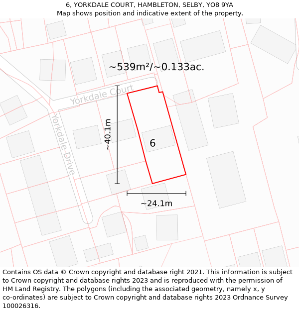 6, YORKDALE COURT, HAMBLETON, SELBY, YO8 9YA: Plot and title map