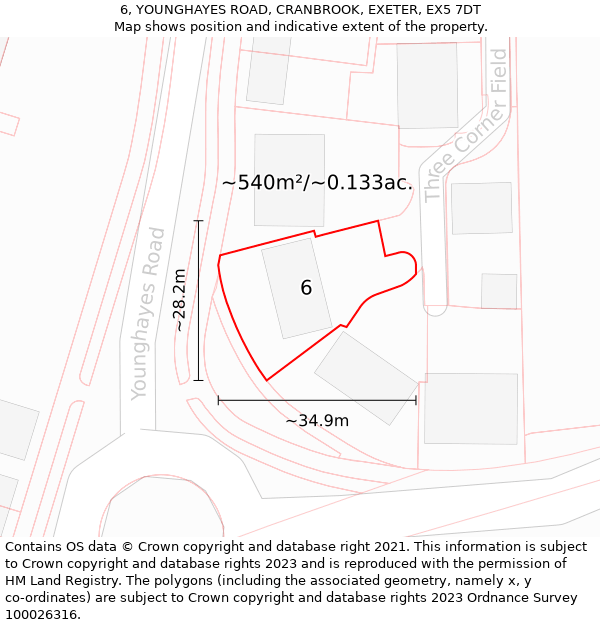 6, YOUNGHAYES ROAD, CRANBROOK, EXETER, EX5 7DT: Plot and title map