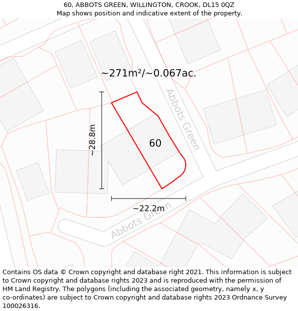 60, ABBOTS GREEN, WILLINGTON, CROOK, DL15 0QZ: Plot and title map