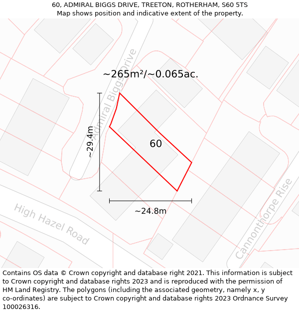 60, ADMIRAL BIGGS DRIVE, TREETON, ROTHERHAM, S60 5TS: Plot and title map