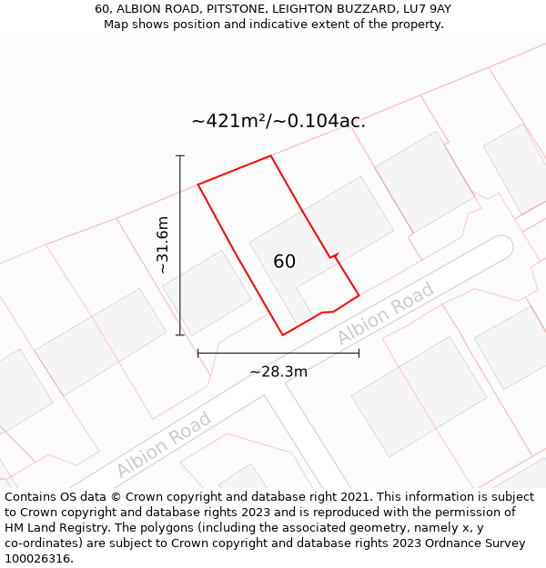 60, ALBION ROAD, PITSTONE, LEIGHTON BUZZARD, LU7 9AY: Plot and title map