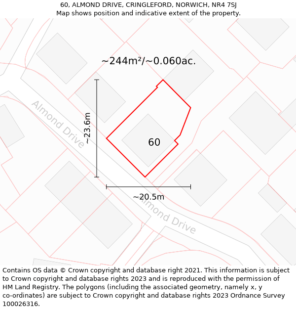 60, ALMOND DRIVE, CRINGLEFORD, NORWICH, NR4 7SJ: Plot and title map