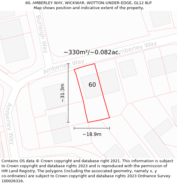 60, AMBERLEY WAY, WICKWAR, WOTTON-UNDER-EDGE, GL12 8LP: Plot and title map