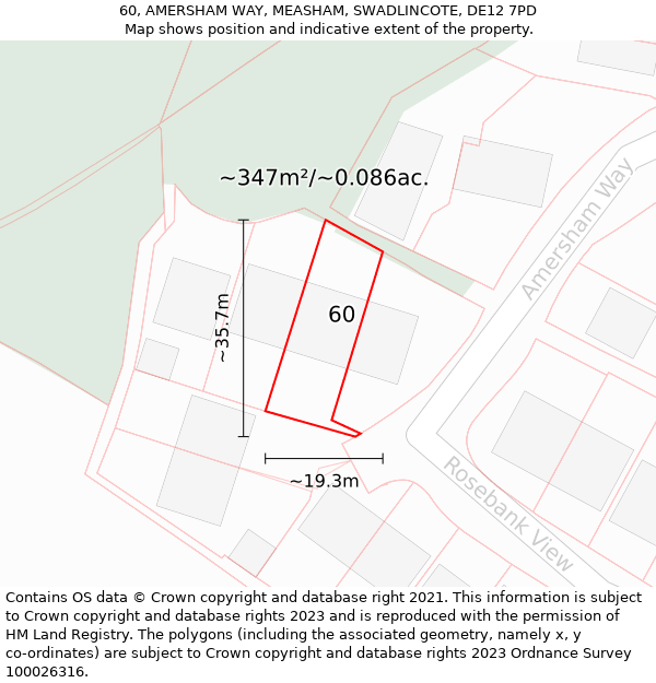 60, AMERSHAM WAY, MEASHAM, SWADLINCOTE, DE12 7PD: Plot and title map