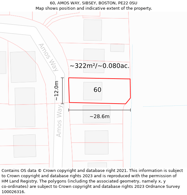 60, AMOS WAY, SIBSEY, BOSTON, PE22 0SU: Plot and title map