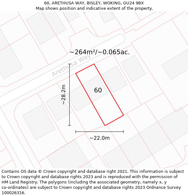 60, ARETHUSA WAY, BISLEY, WOKING, GU24 9BX: Plot and title map