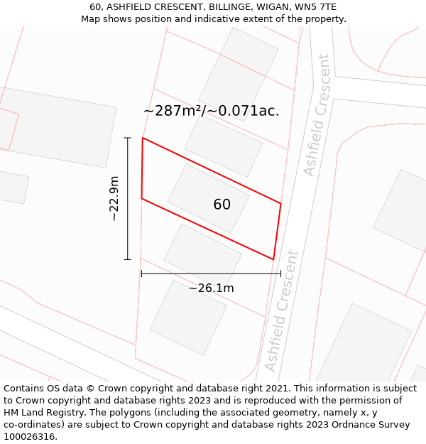 60, ASHFIELD CRESCENT, BILLINGE, WIGAN, WN5 7TE: Plot and title map