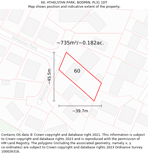 60, ATHELSTAN PARK, BODMIN, PL31 1DT: Plot and title map