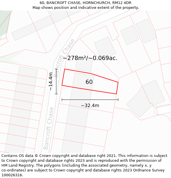 60, BANCROFT CHASE, HORNCHURCH, RM12 4DR: Plot and title map