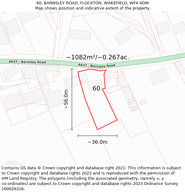 60, BARNSLEY ROAD, FLOCKTON, WAKEFIELD, WF4 4DW: Plot and title map