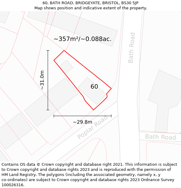 60, BATH ROAD, BRIDGEYATE, BRISTOL, BS30 5JP: Plot and title map