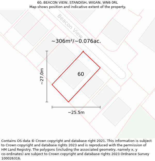 60, BEACON VIEW, STANDISH, WIGAN, WN6 0RL: Plot and title map