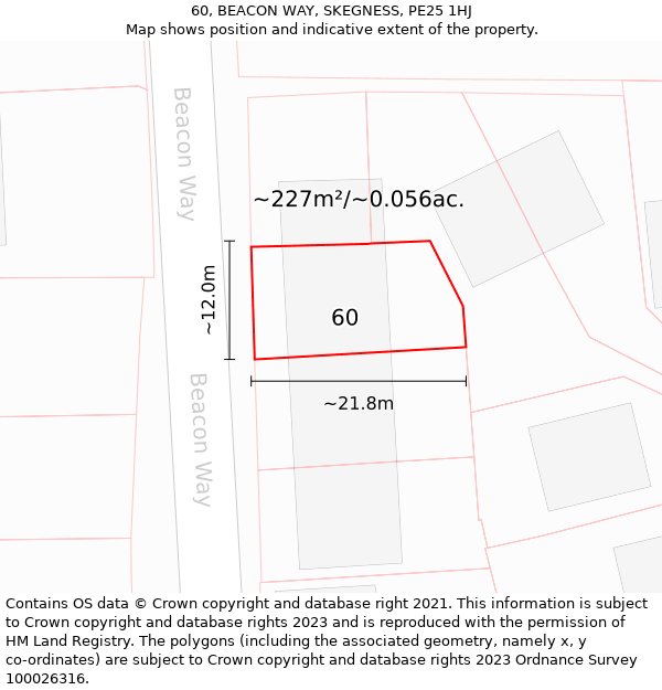 60, BEACON WAY, SKEGNESS, PE25 1HJ: Plot and title map